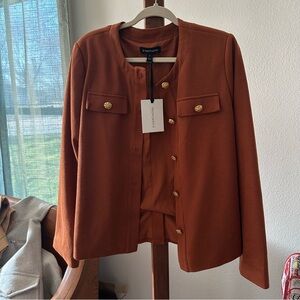 41 Hawthorn Rust Round-Neck Button Blazer with Gold Buttons